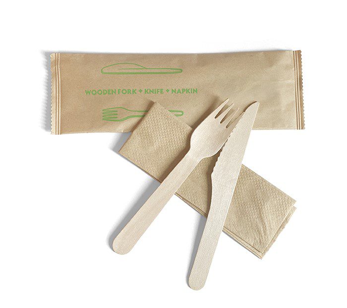 Wooden Fork/Knife/Napkin Set