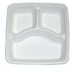 Square Takeaway Tray 9″ 3 Compartment 200 Pcs/CTN