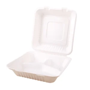 8" 3 Compartment Sugarcane Clamshell